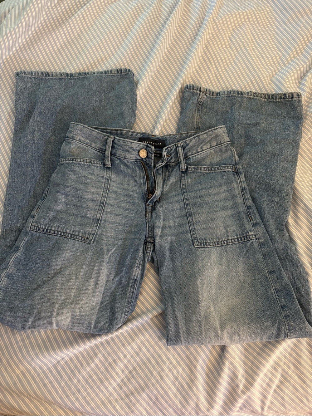 Aeropostale Light Blue Flare Jeans with Front Patch Pockets
